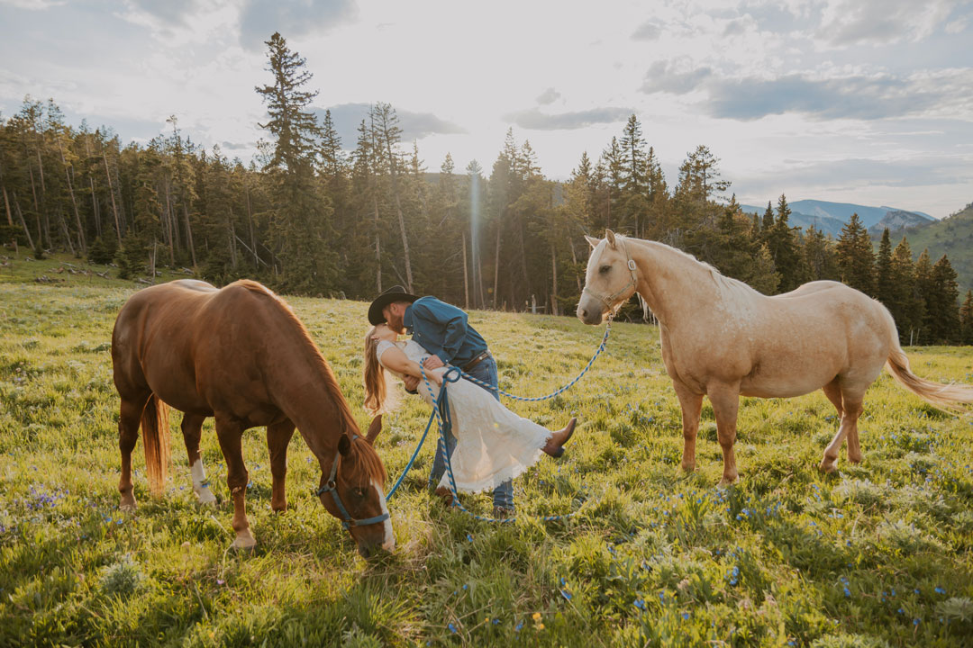 Dusten Dips Jackie During Engagement Photos Taken in Wyoming