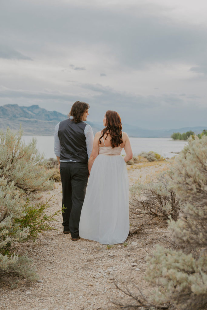 bride and groom during wyoming elopement ceremony