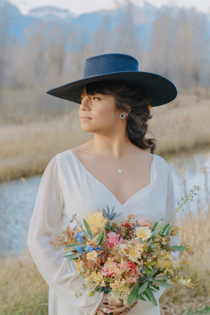 Bride During Fall Luxury Elopement in Jackson Hole Wyoming