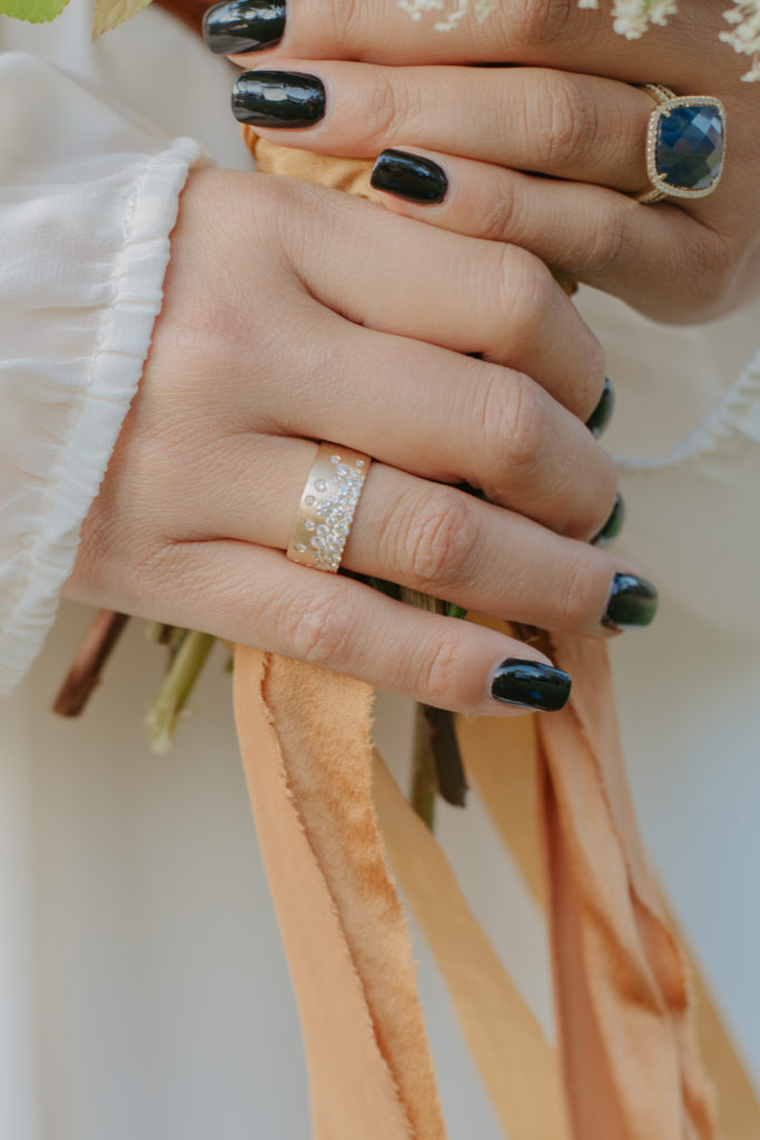 Bride's Rings During Fall Intimate wedding