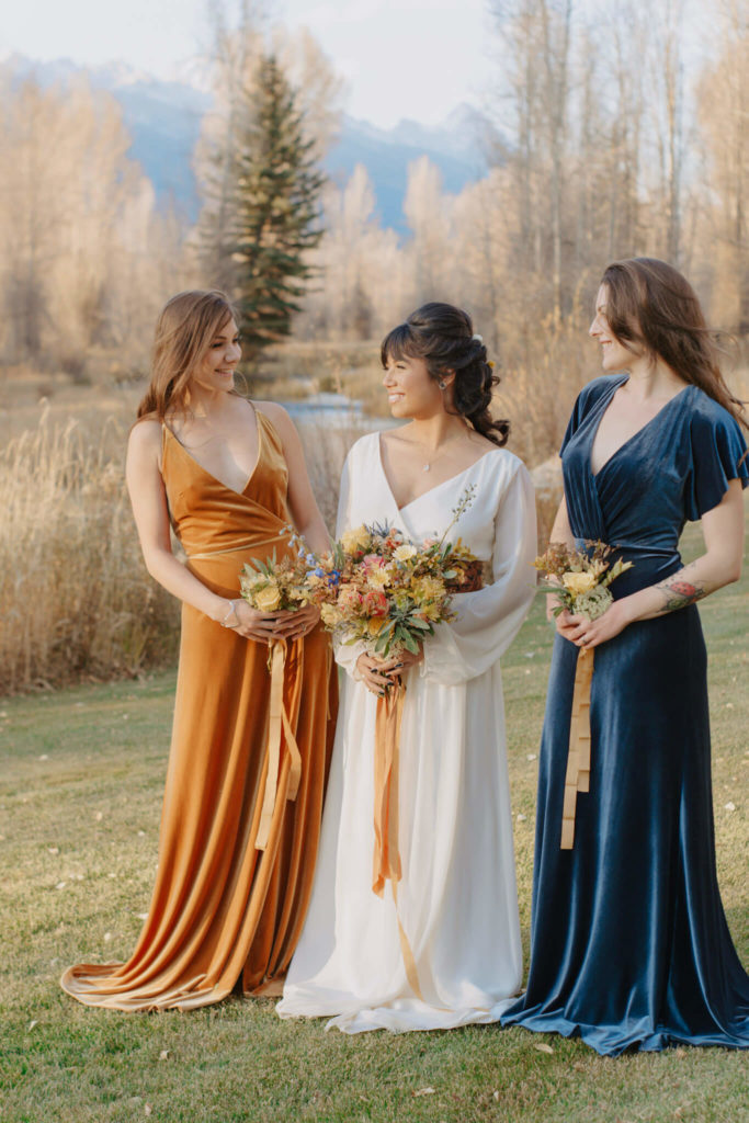 Bridal Party During Fall Elopement in Wyoming