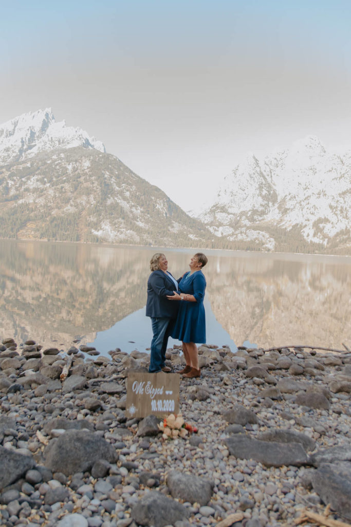 Couple Laughs During Elopement in Tetons