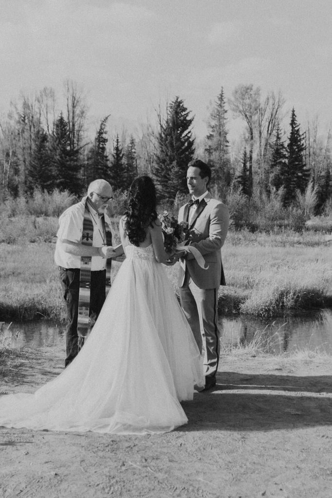 Black and White Elopement Ceremony Photo