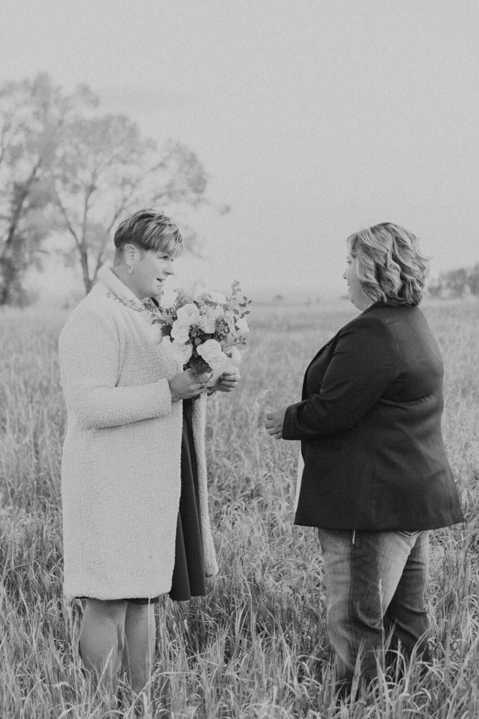 Black and White Photo of Vow Exchange