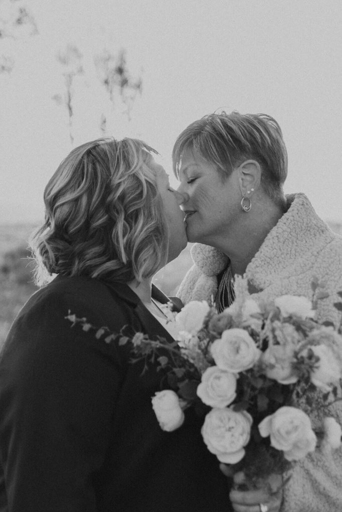 Black and White Photo of Haley and Beth Kissing