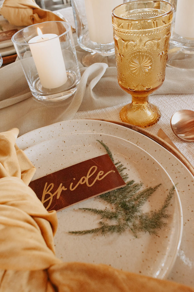 bride place setting for winter wedding