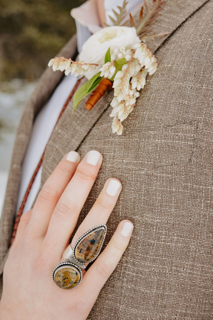 Bride and Groom Accessories during winter elopement