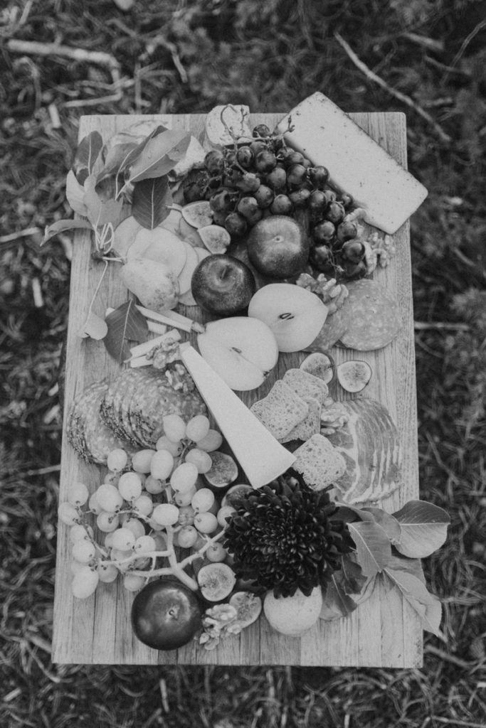 Black and White Photo of Snacks during Elopement