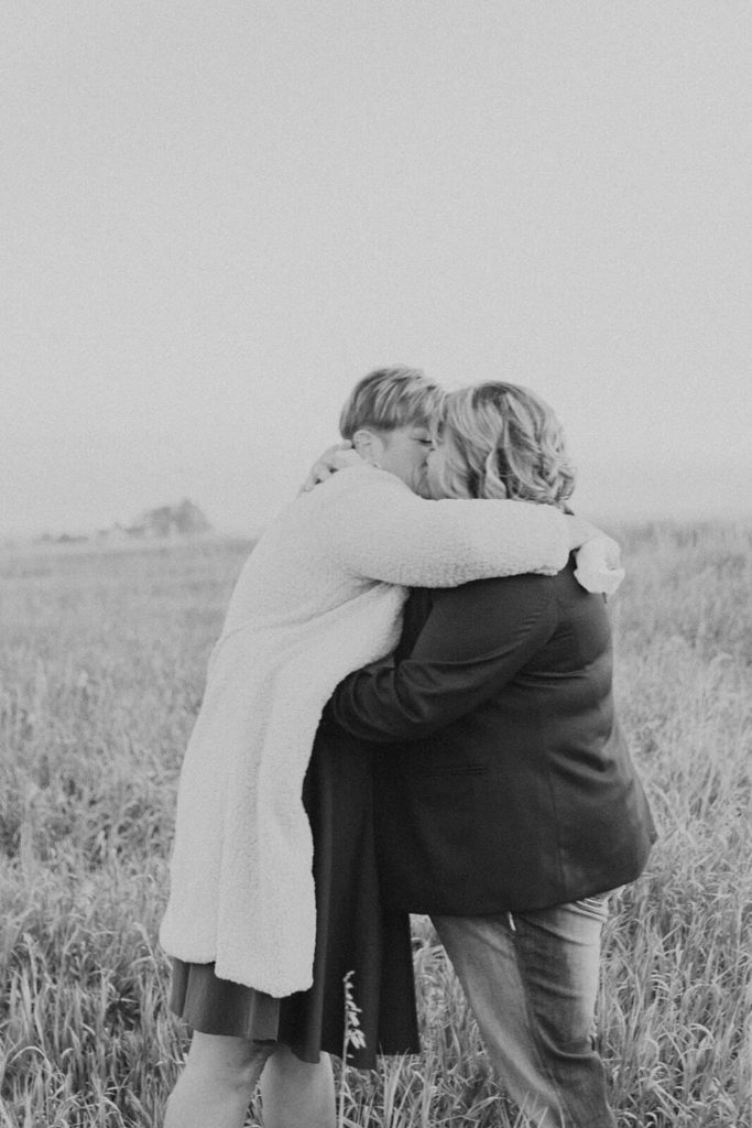 Couple Kisses After Elopement Black and White