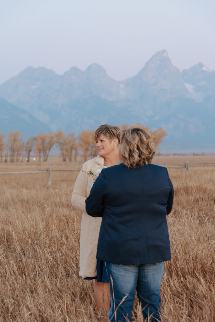 Couple During Elopement Ceremony in Grand Tetons National Park