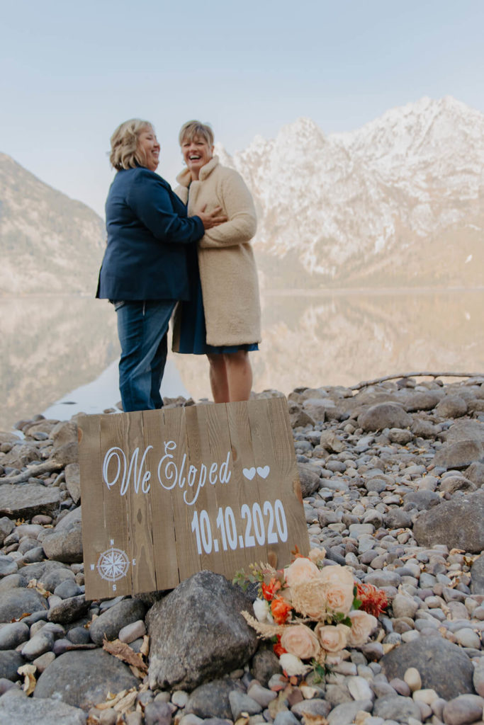 Elopement Announcement with Tetons in Background