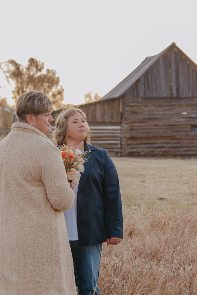 barn in background during wyoming elopement