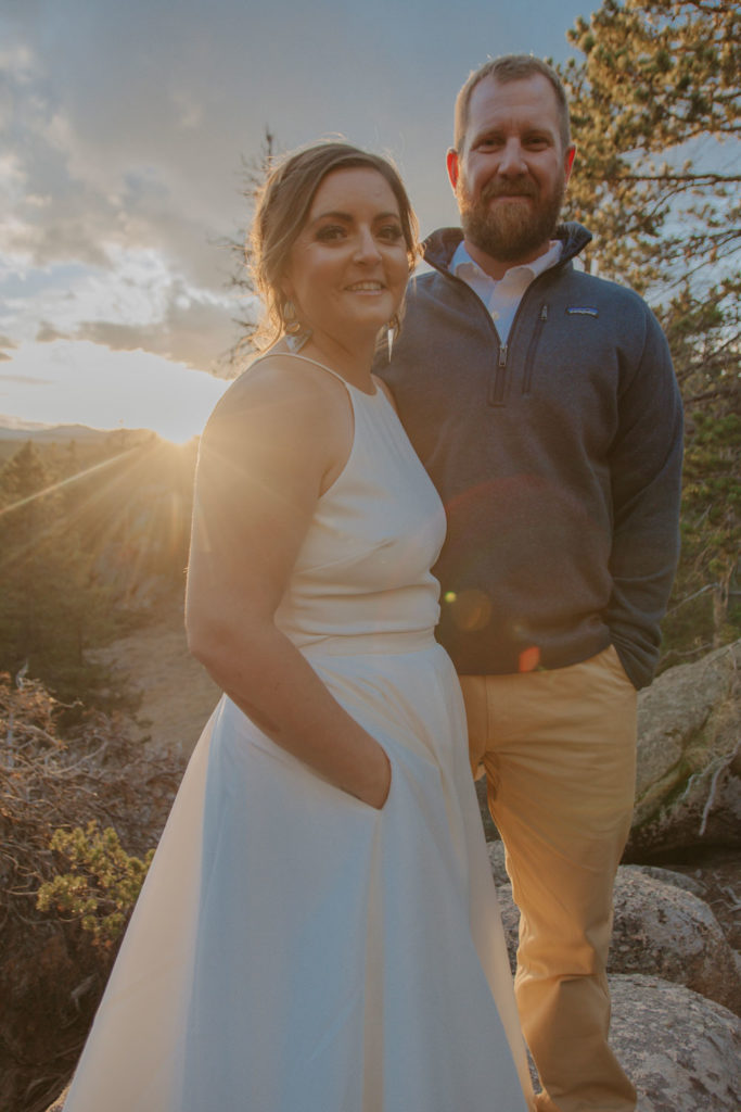 Bride and Groom Sunset Photo During Mountain Elopement
