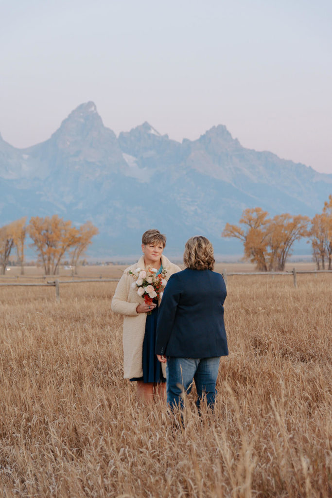 Teton Mountains In Background of Elopement Ceremony