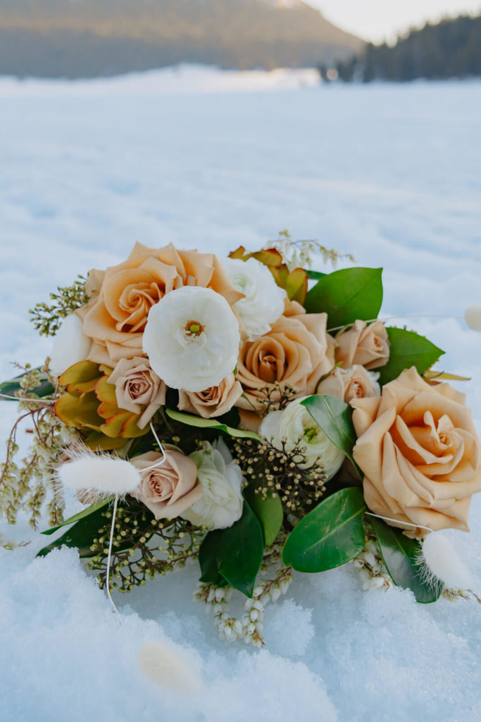 Peachy Bouquet for Winter Wedding in Wyoming