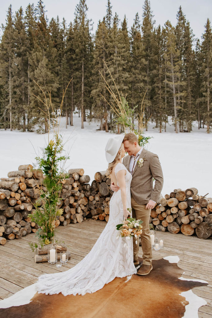 Bride and Groom Together at Winter Wedding