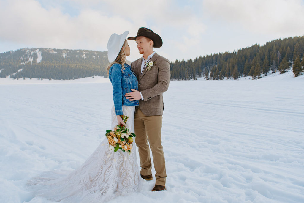Wedding Portrait in Wyoming Snow