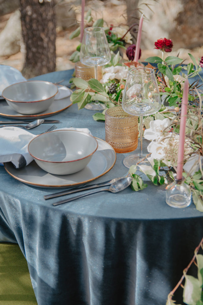 Tablesetting for Fall Elopement Ceremony
