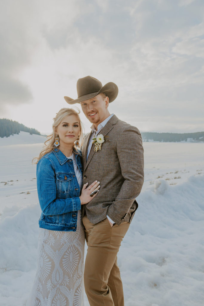 Sunset Wedding Portrait in Snowy Wyoming