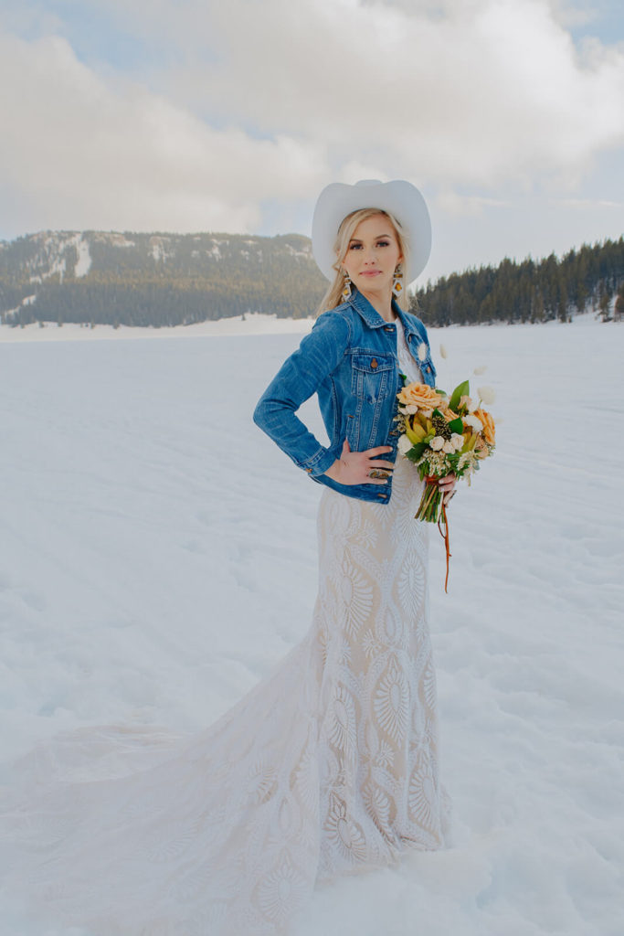 Denim Jacket with Lace Winter Wedding Dress
