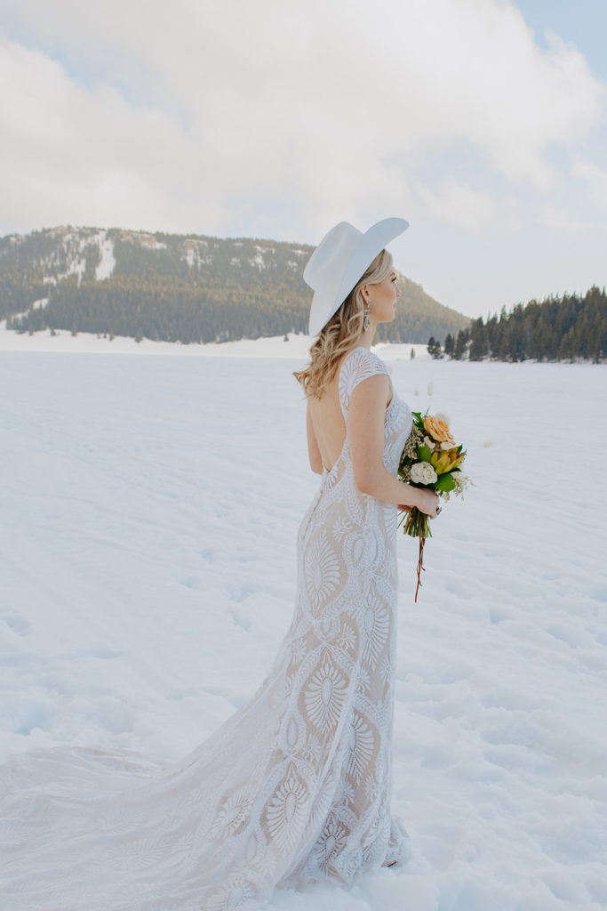 Winter Wedding Dress in Snowy Mountains