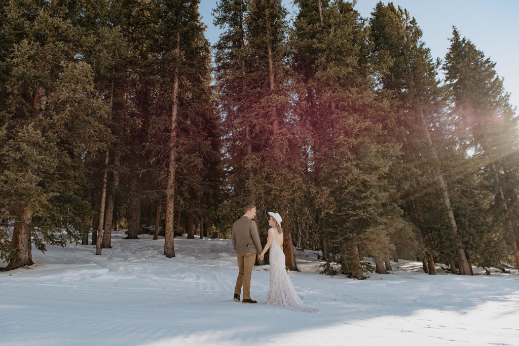 Winter Wedding with Snowy background in Wyoming