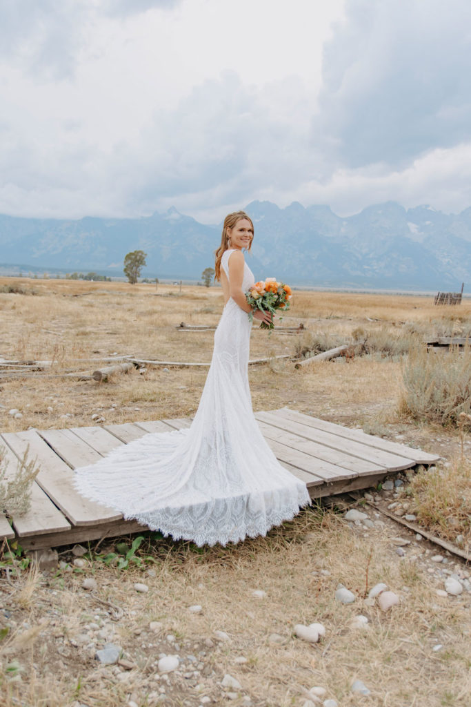 Bridal Portrait with Wyoming's Teton Mountains in Background