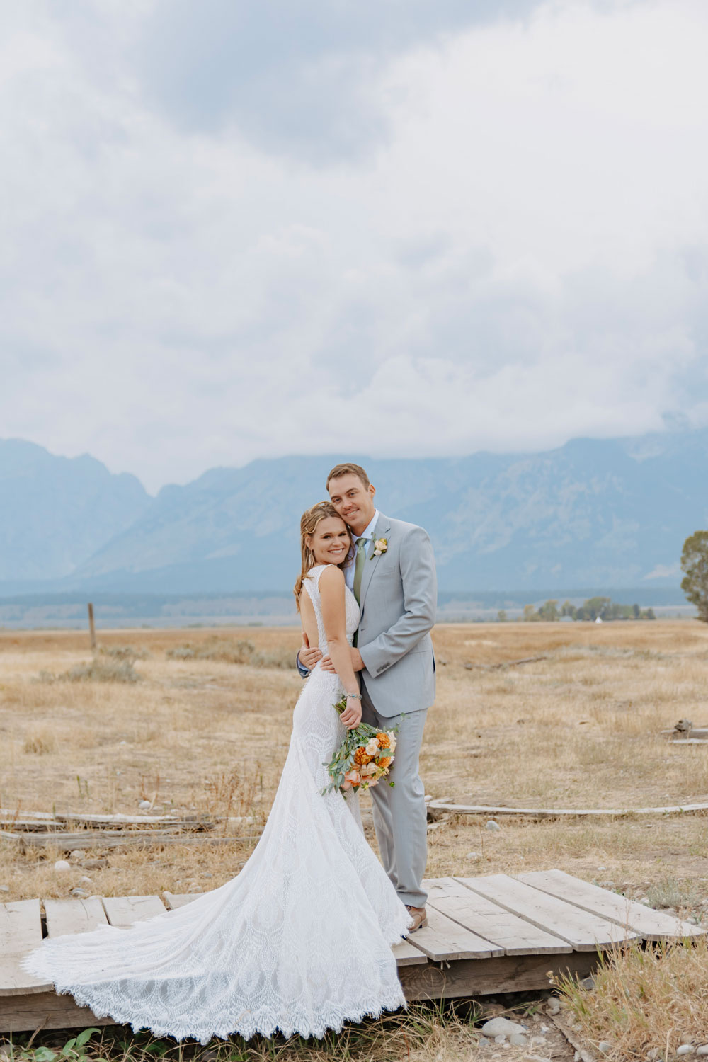 Wedding Portrait with Tetons in Background