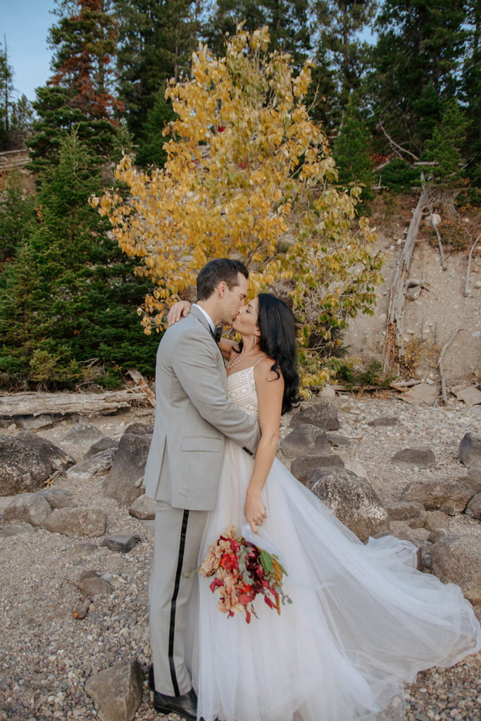 Rachel and Clay Kiss During Jackson Hole, Wyoming Elopement