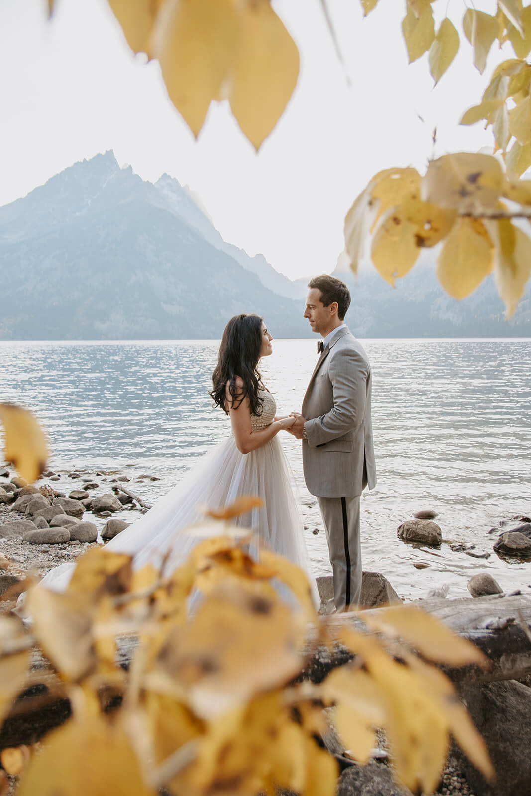 Couple by Lake Near Tetons Destination Elopement Photography