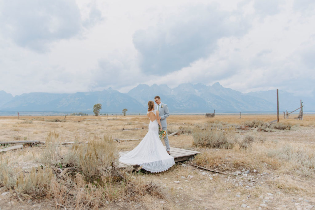 Landscape Portrait of Couple During Wyoming Wedding