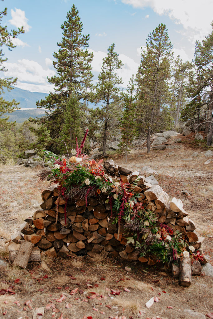 Wedding ceremony florals from a mountain top elopement