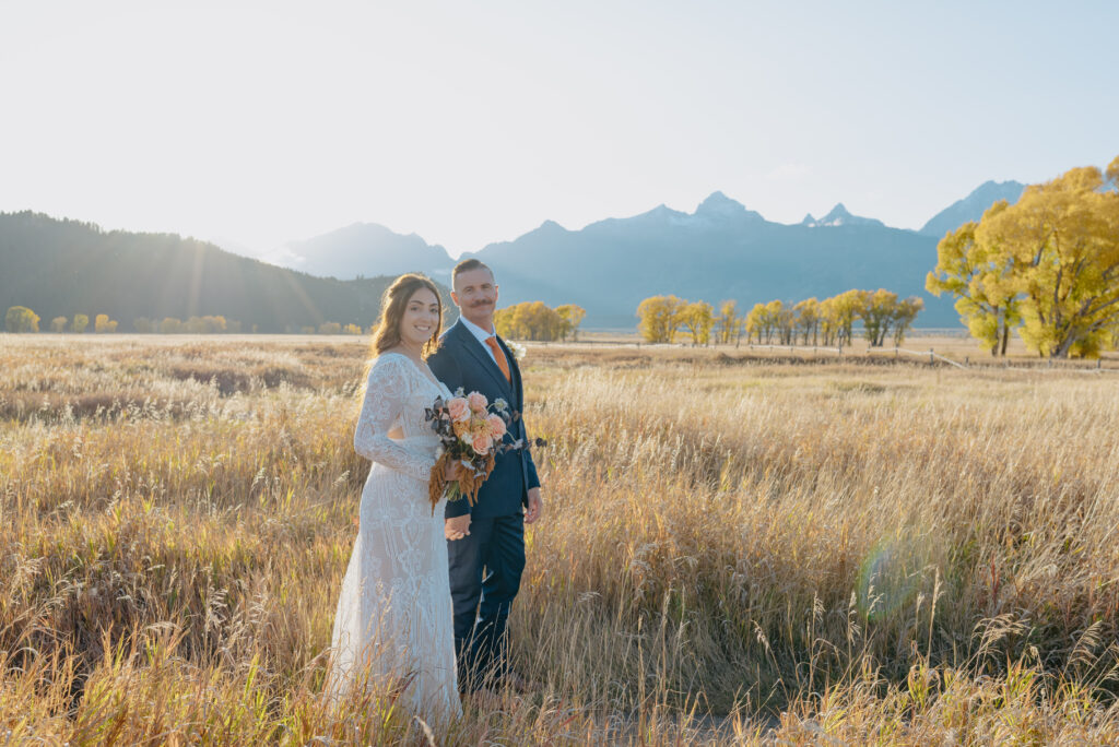 Grand Teton National Park Elopement - Alyssa and Tim at Mormon Row and Schwabachers, with stunning landscapes and panoramic views of the Tetons.