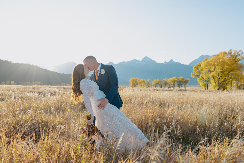 Grand Teton National Park Elopement - Alyssa and Tim at Mormon Row and Schwabachers, with stunning landscapes and panoramic views of the Tetons.