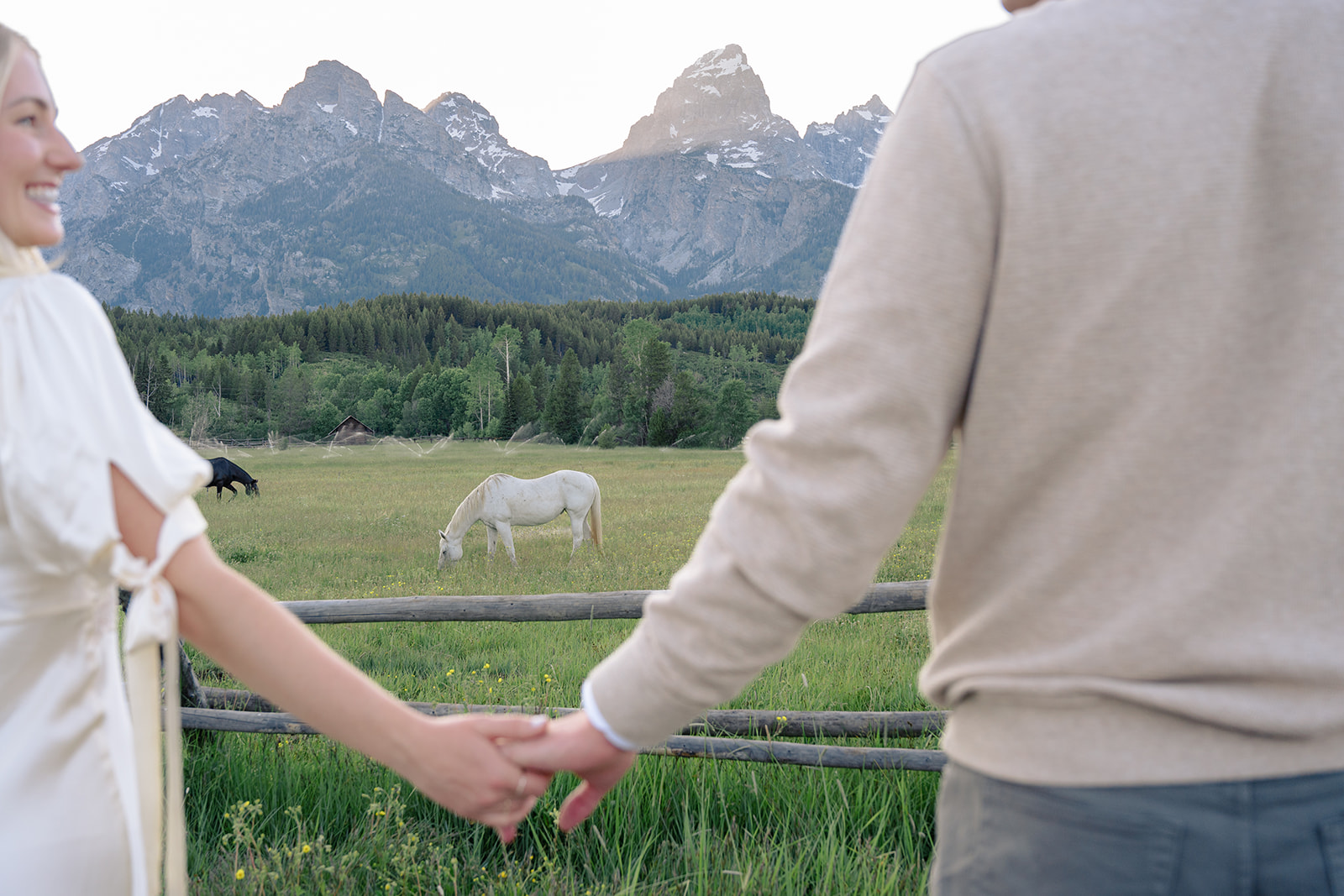 Jackson Hole Engagement photography with horses and mountains